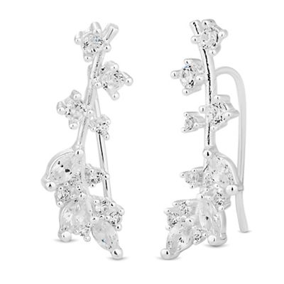 Silver cubic zirconia leaf climber earring